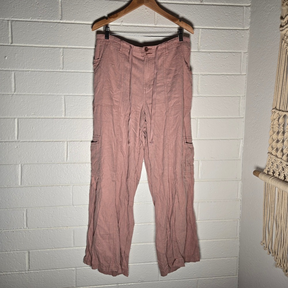 Maurices Womens Cargo Pants Dusty Rose Pink 16 Linen Blend Wide Leg Utility Boho